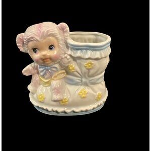 Vintage 1950s Parma Ceramics By AAI Japan Pink Teddy Bear Kitschy Bootie Planter